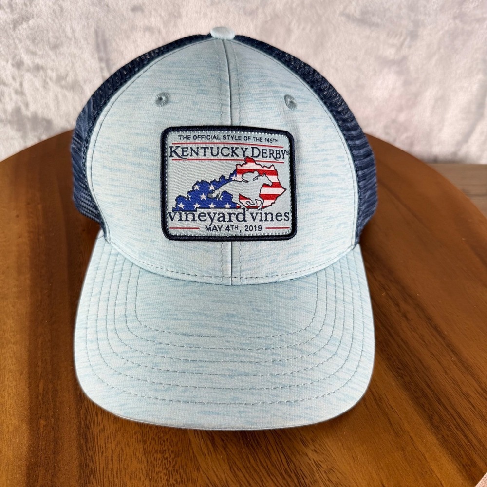 Vineyard Vines Kentucky Derby 145th 2019 Trucker Hat Blue Mesh Adjustable Men